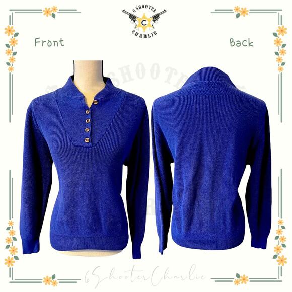 Vintage 90s Alps Rugged Outdoors Ribbed Knit Sweater Made in USA Small Blue - Picture 1 of 4